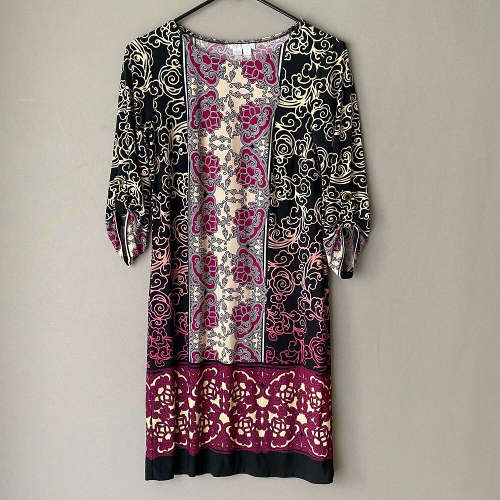 London times sz 4 pink black paisley boho mini shift dress